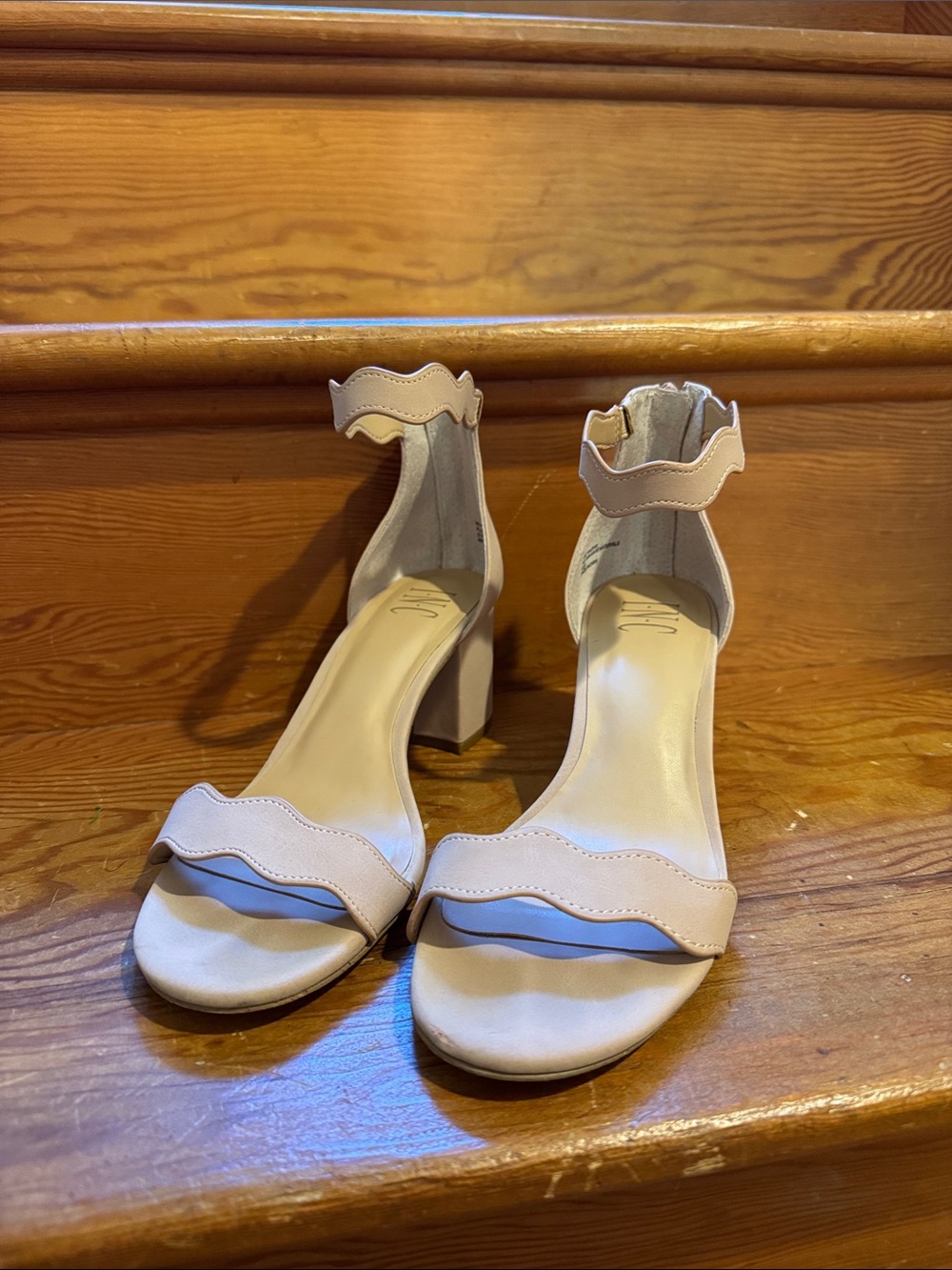 INC Hadwin Scallop Block Heels - Nude/Blush Pink Suede